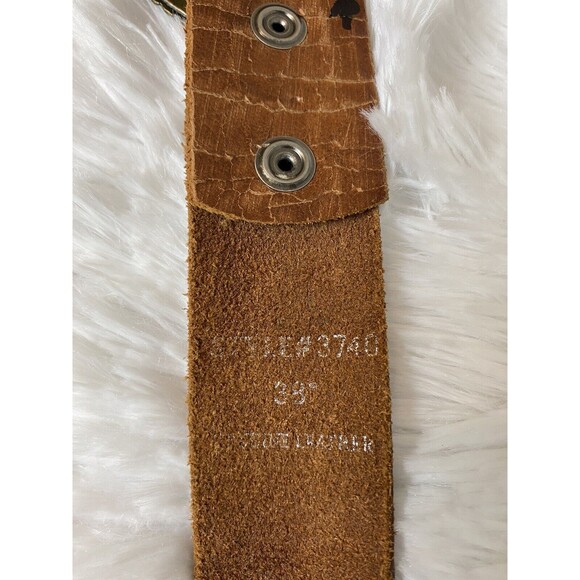 Genuine Leather Belt Women Size 38 Rhinestone Oval Buckle Brown Western - Picture 5 of 10